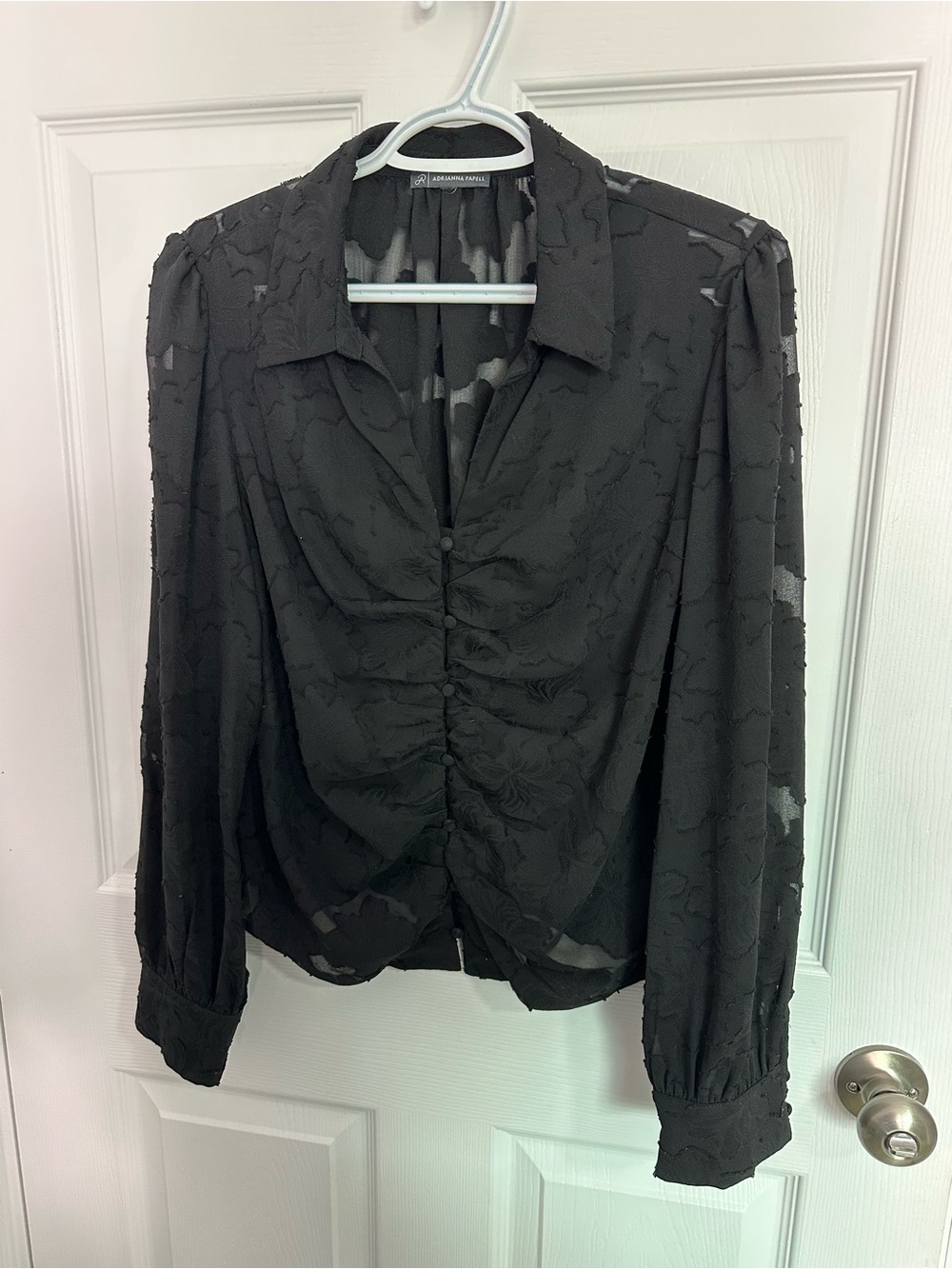 Adrianna Papell Black Sheer Textured Button-Front Blouse